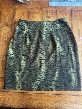 Olive Green Animal-Print Pencil Skirt